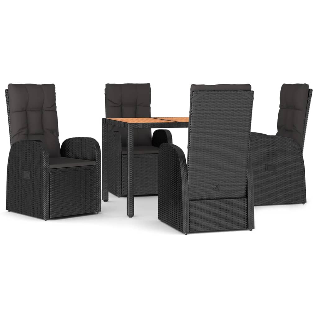 Set da Pranzo da Giardino 5 pz Nero con Cuscini in Polyrattan - immagine 2