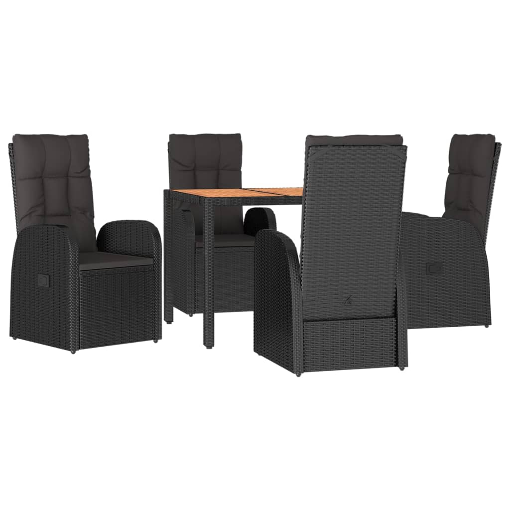 Set da Pranzo da Giardino 5 pz Nero con Cuscini in Polyrattan - immagine 3