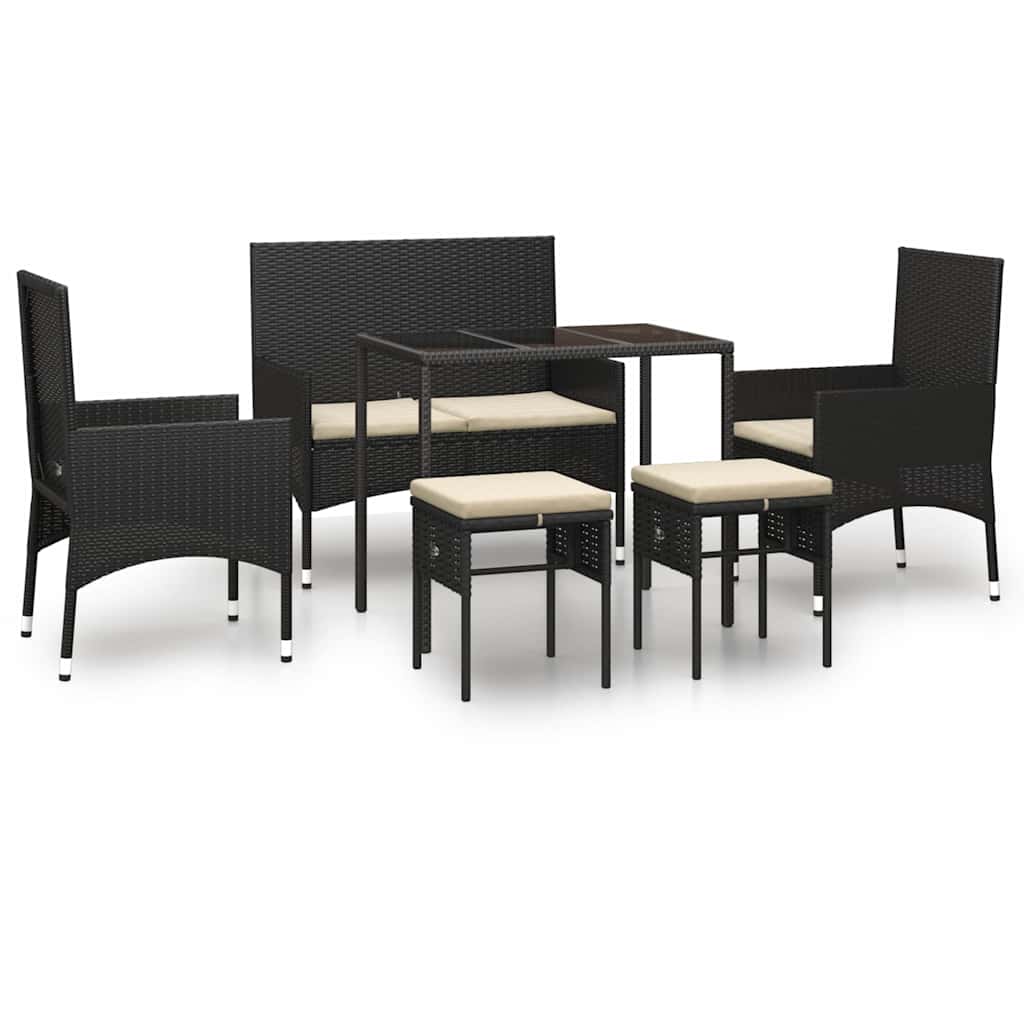 Set Mobili da Giardino 6 pz con Cuscini in Polyrattan Nero - immagine 2