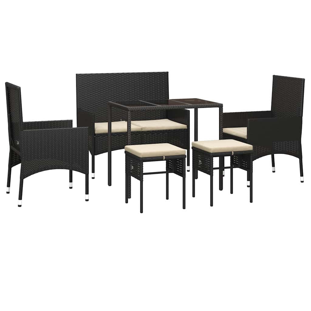 Set Mobili da Giardino 6 pz con Cuscini in Polyrattan Nero - immagine 3