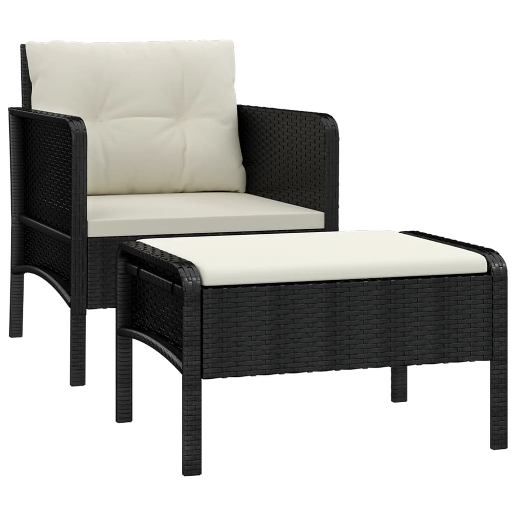 Set da Giardino 2 pz con Cuscini Nero in Polyrattan - immagine 2