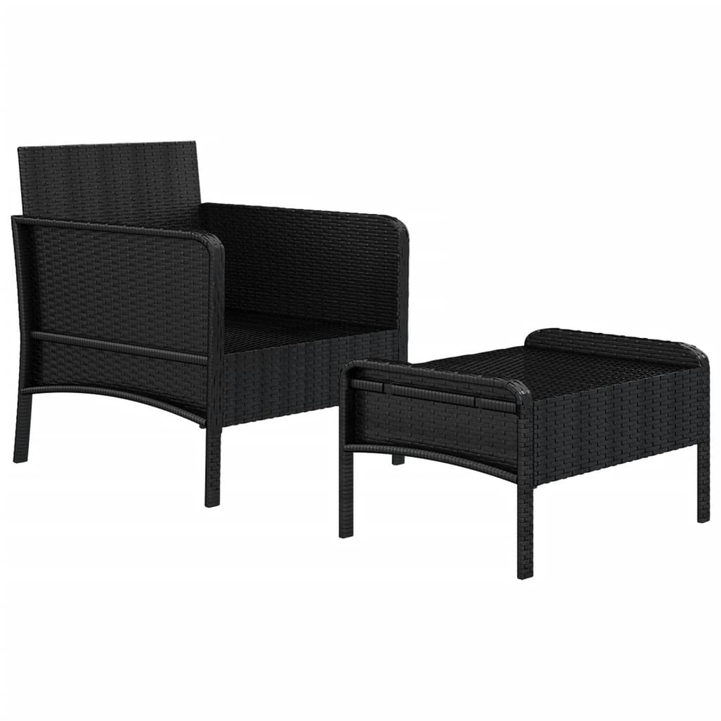 Set da Giardino 2 pz con Cuscini Nero in Polyrattan - immagine 4