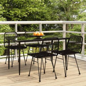 Set da Pranzo da Giardino 5 pz Nero in Polyrattan
