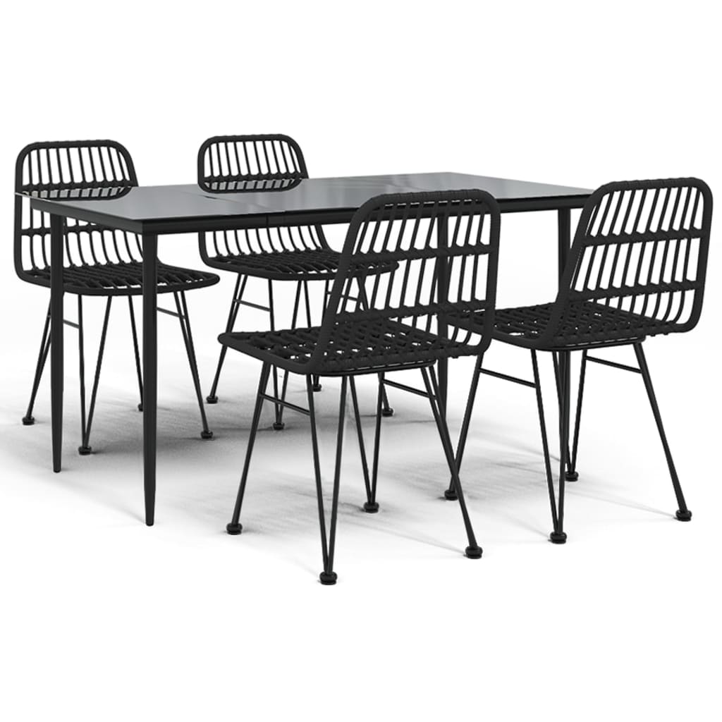 Set da Pranzo da Giardino 5 pz Nero in Polyrattan - immagine 2
