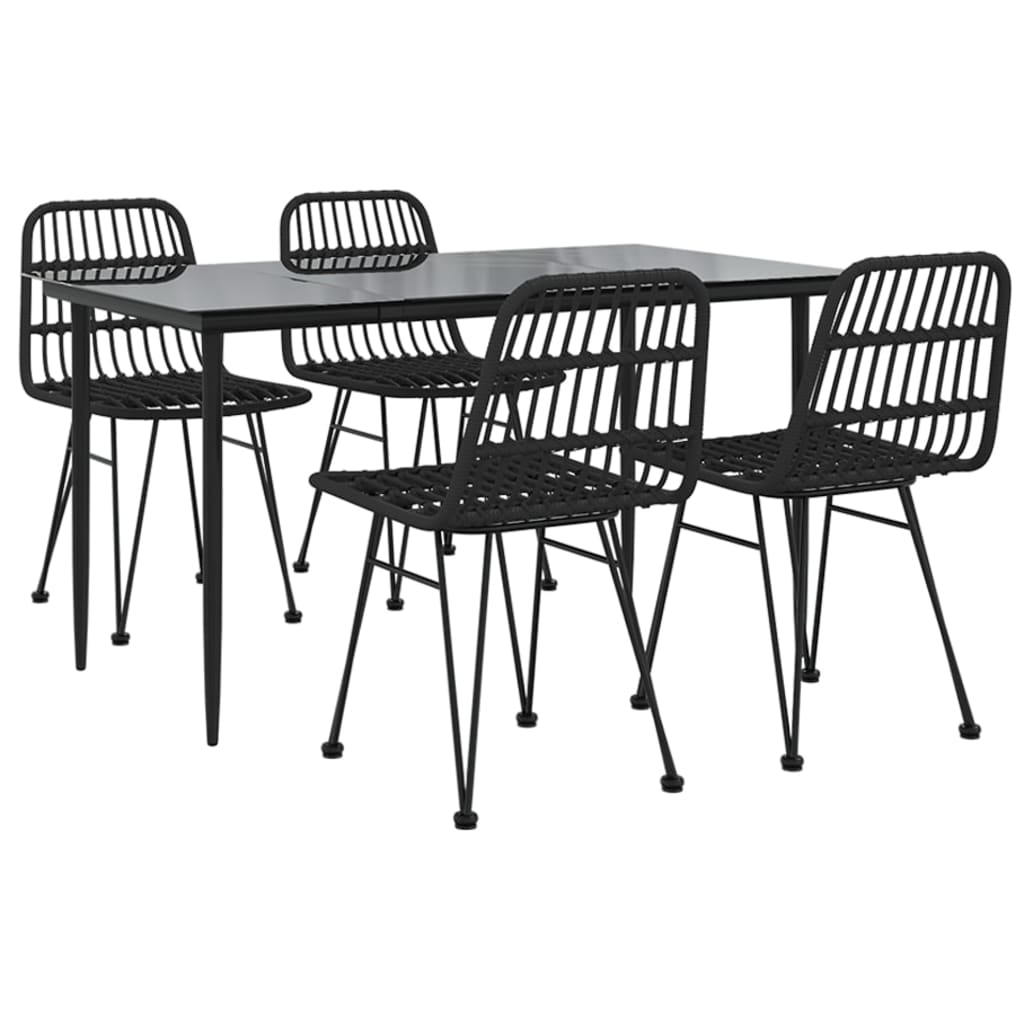 Set da Pranzo da Giardino 5 pz Nero in Polyrattan - immagine 3
