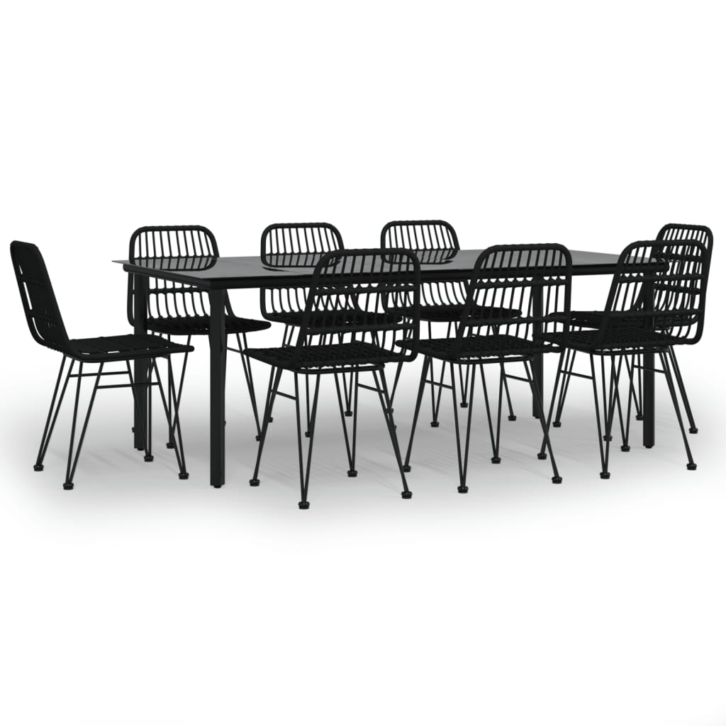 Set da Pranzo da Giardino 9 pz Nero in Polyrattan - immagine 2