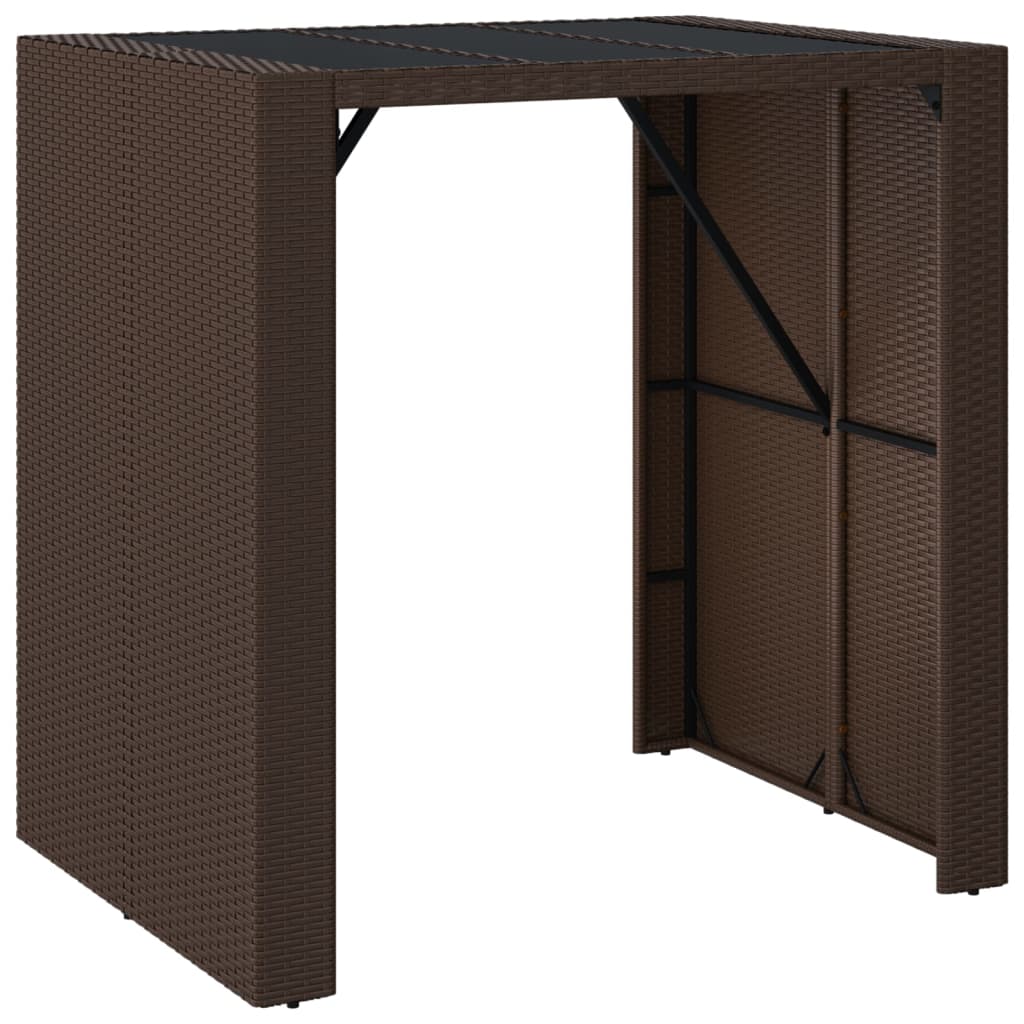 Tavolo Bar con Piano in Vetro Marrone 105x80x110 cm Polyrattan - immagine 2