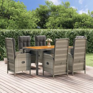 Set da Pranzo da Giardino 7 pz con Cuscini in Polyrattan Grigio