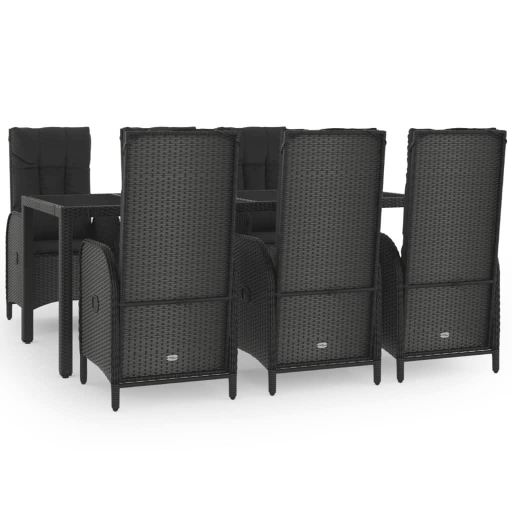 Set da Pranzo Giardino 7pz Nero e Grigio con Cuscini Polyrattan - immagine 2