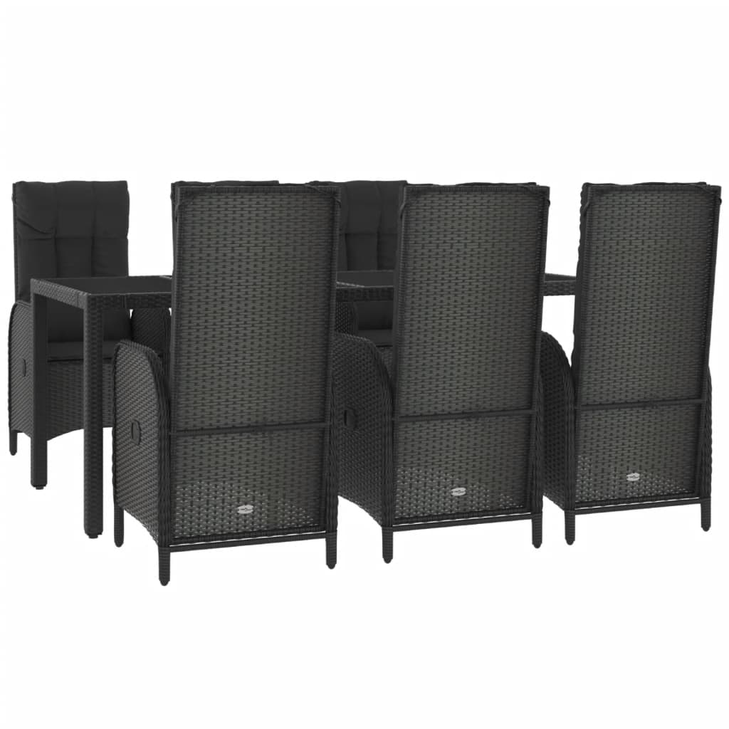 Set da Pranzo Giardino 7pz Nero e Grigio con Cuscini Polyrattan - immagine 3