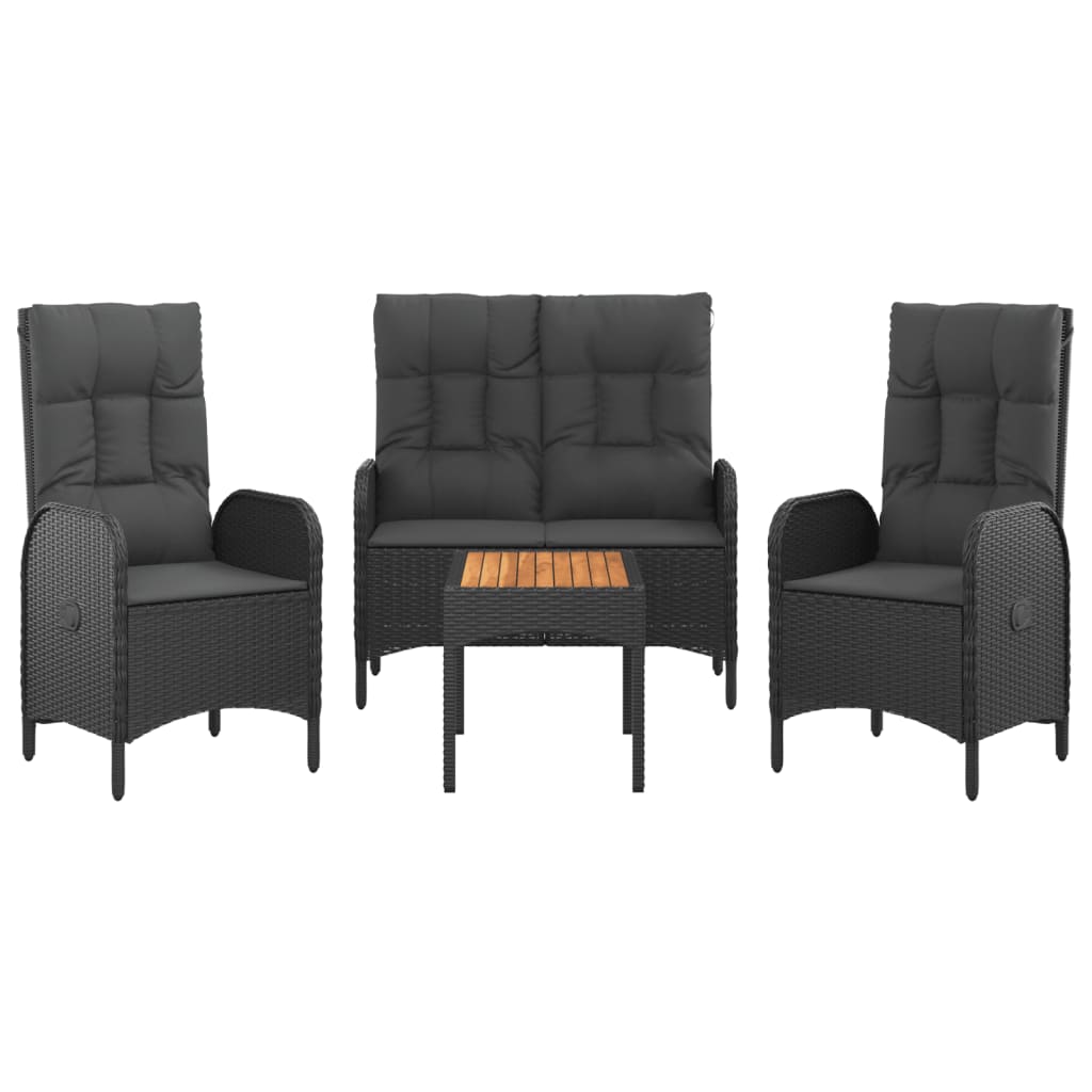 Set da Pranzo da Giardino 4 pz con Cuscini Nero in Polyrattan - immagine 3