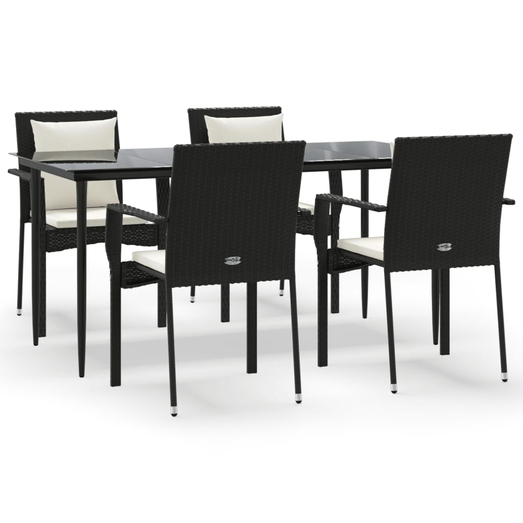 Set da Pranzo da Giardino 5 pz Nero con Cuscini in Polyrattan - immagine 2