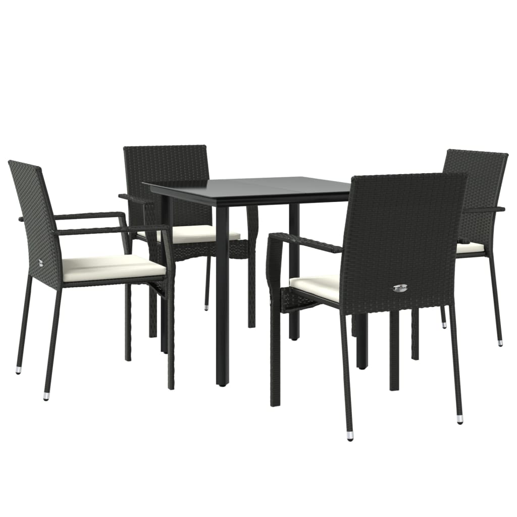 Set da Pranzo da Giardino 5 pz Nero con Cuscini in Polyrattan - immagine 3