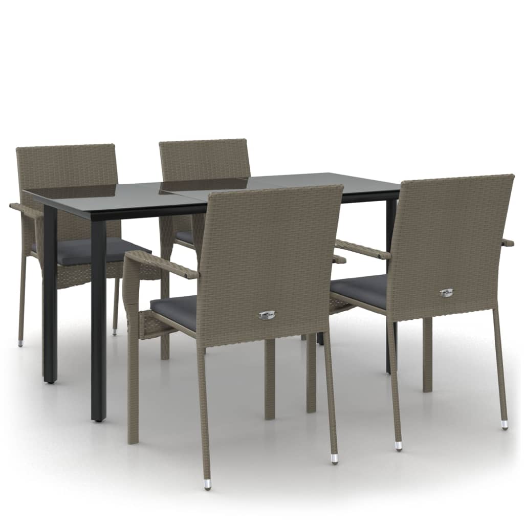 Set da Pranzo Giardino 5pz Nero e Grigio con Cuscini Polyrattan - immagine 2