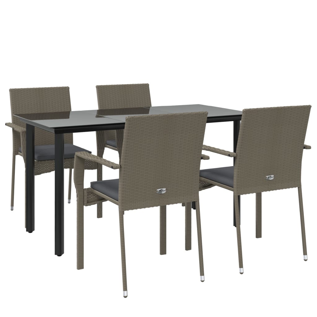 Set da Pranzo Giardino 5pz Nero e Grigio con Cuscini Polyrattan - immagine 3