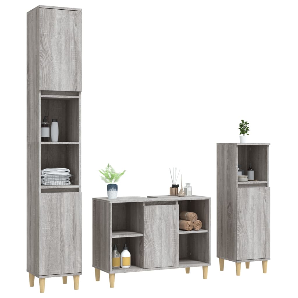 Set Mobili da Bagno 3 pz Grigio Sonoma in Legno Multistrato - immagine 3