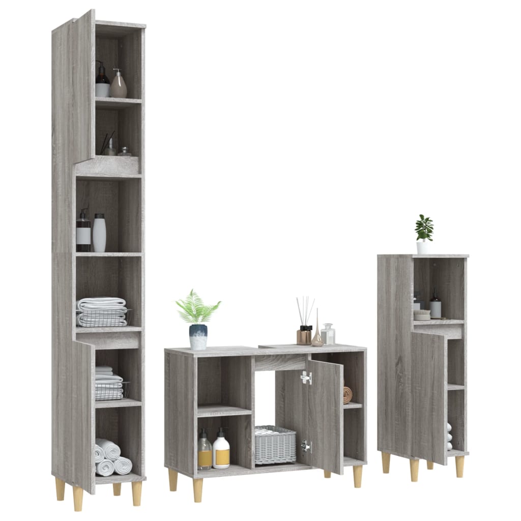 Set Mobili da Bagno 3 pz Grigio Sonoma in Legno Multistrato - immagine 4