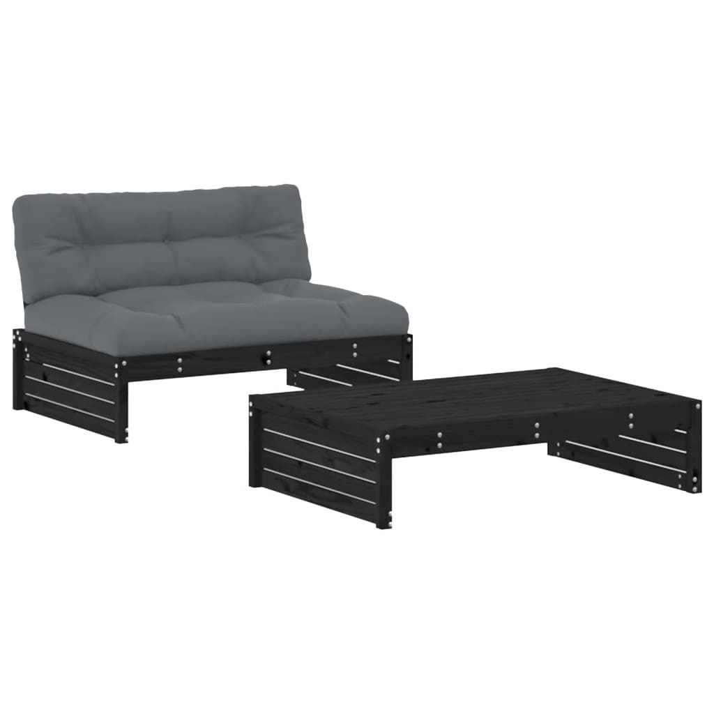 Set Divani da Giardino 2 pz con Cuscini in Legno Massello Nero - immagine 2