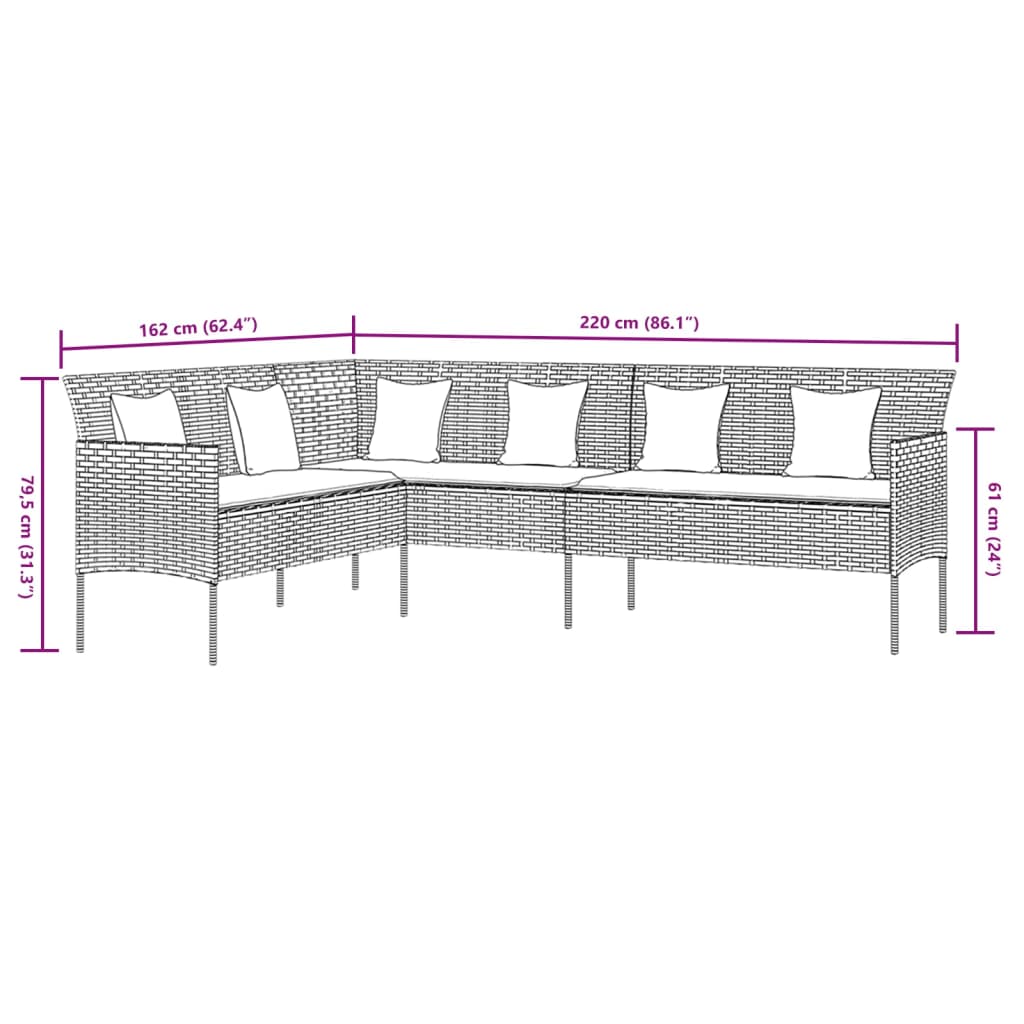 Set da Pranzo da Giardino 2 pz con Cuscini Nero in Polyrattan - immagine 8