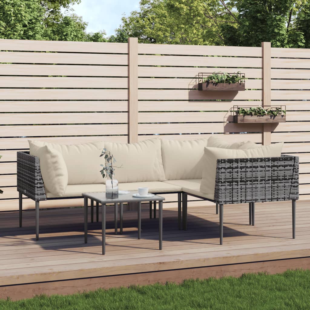 Set Divani da Giardino 5 pz con Cuscini in Polyrattan Grigio
