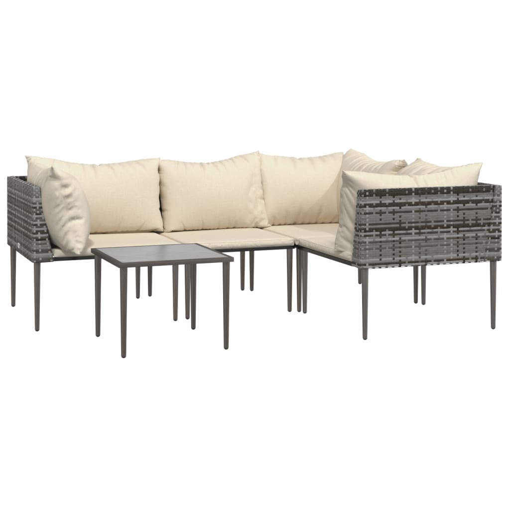 Set Divani da Giardino 5 pz con Cuscini in Polyrattan Grigio - immagine 3