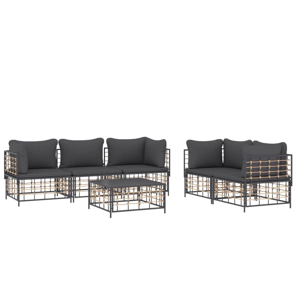 Set Divani da Giardino 6 pz con Cuscini Antracite in Polyrattan - immagine 3