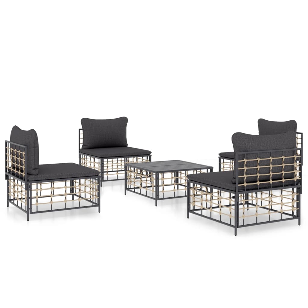 Set Divani da Giardino 5 pz con Cuscini Antracite in Polyrattan - immagine 2