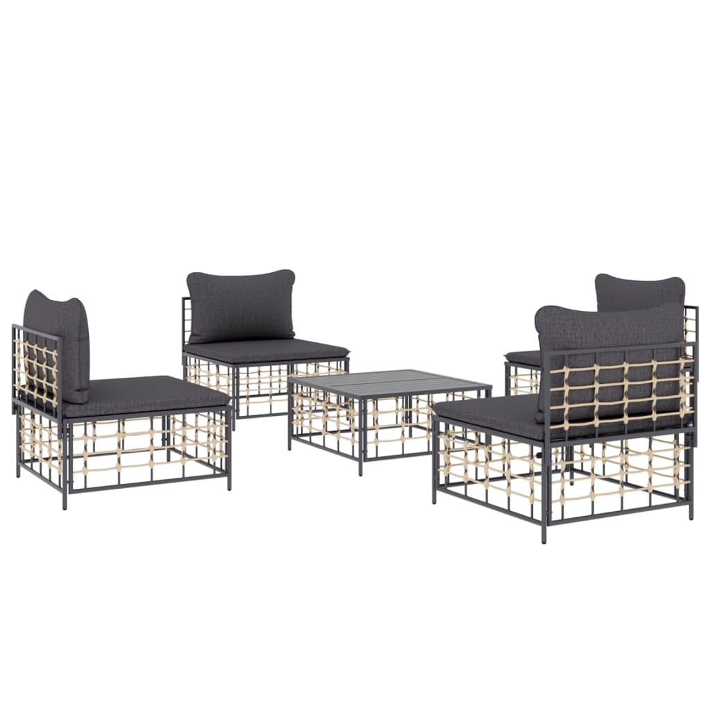 Set Divani da Giardino 5 pz con Cuscini Antracite in Polyrattan - immagine 3