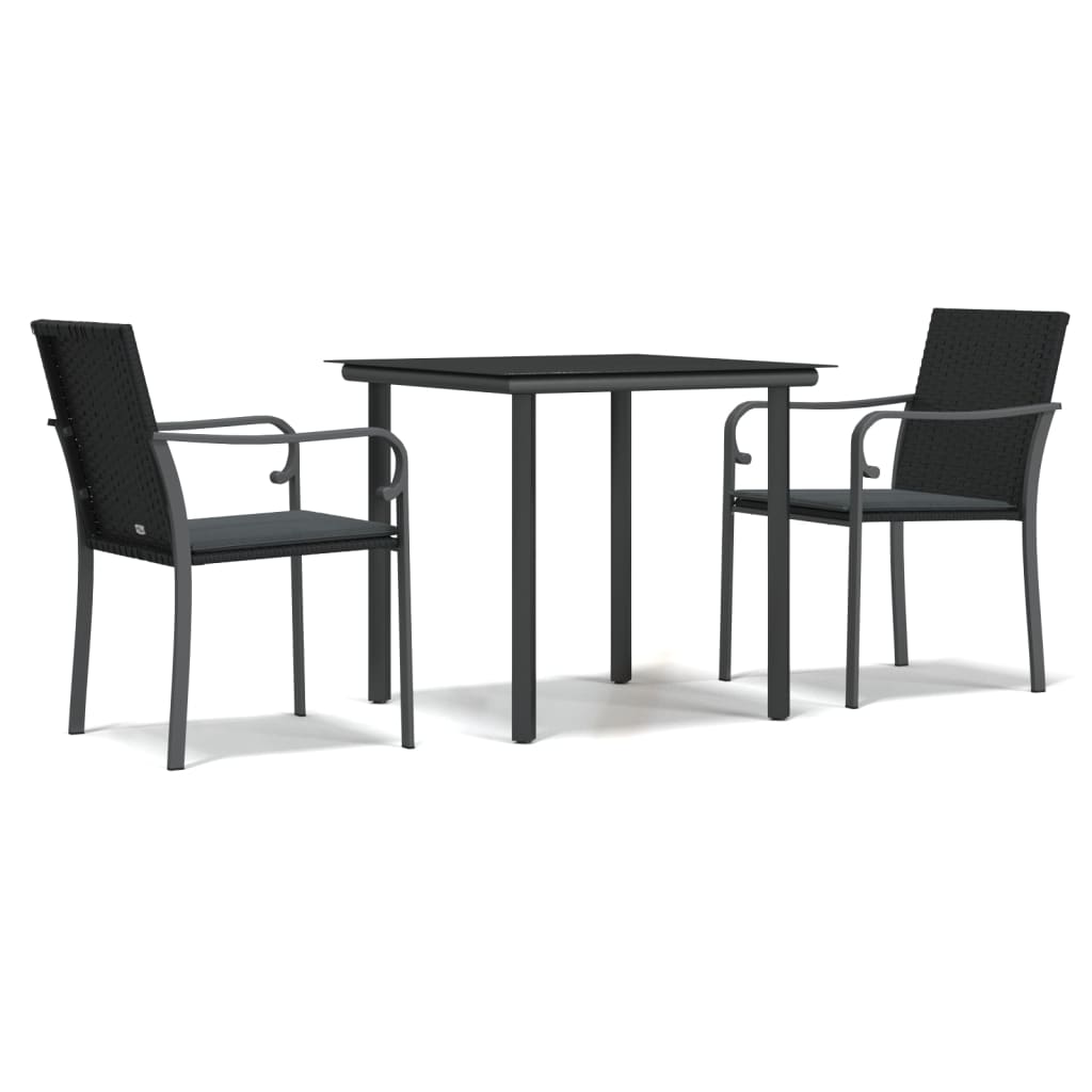 Set Pranzo da Giardino 3pz con Cuscini in Polyrattan e Acciaio - immagine 2