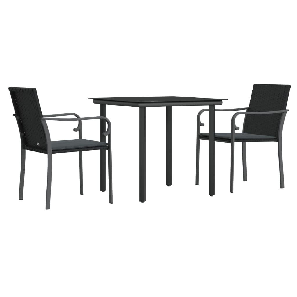 Set Pranzo da Giardino 3pz con Cuscini in Polyrattan e Acciaio - immagine 3