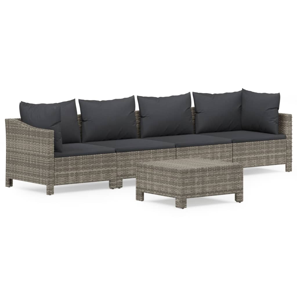Set Divani da Giardino 3 pz con Cuscini in Polyrattan Grigio - immagine 2