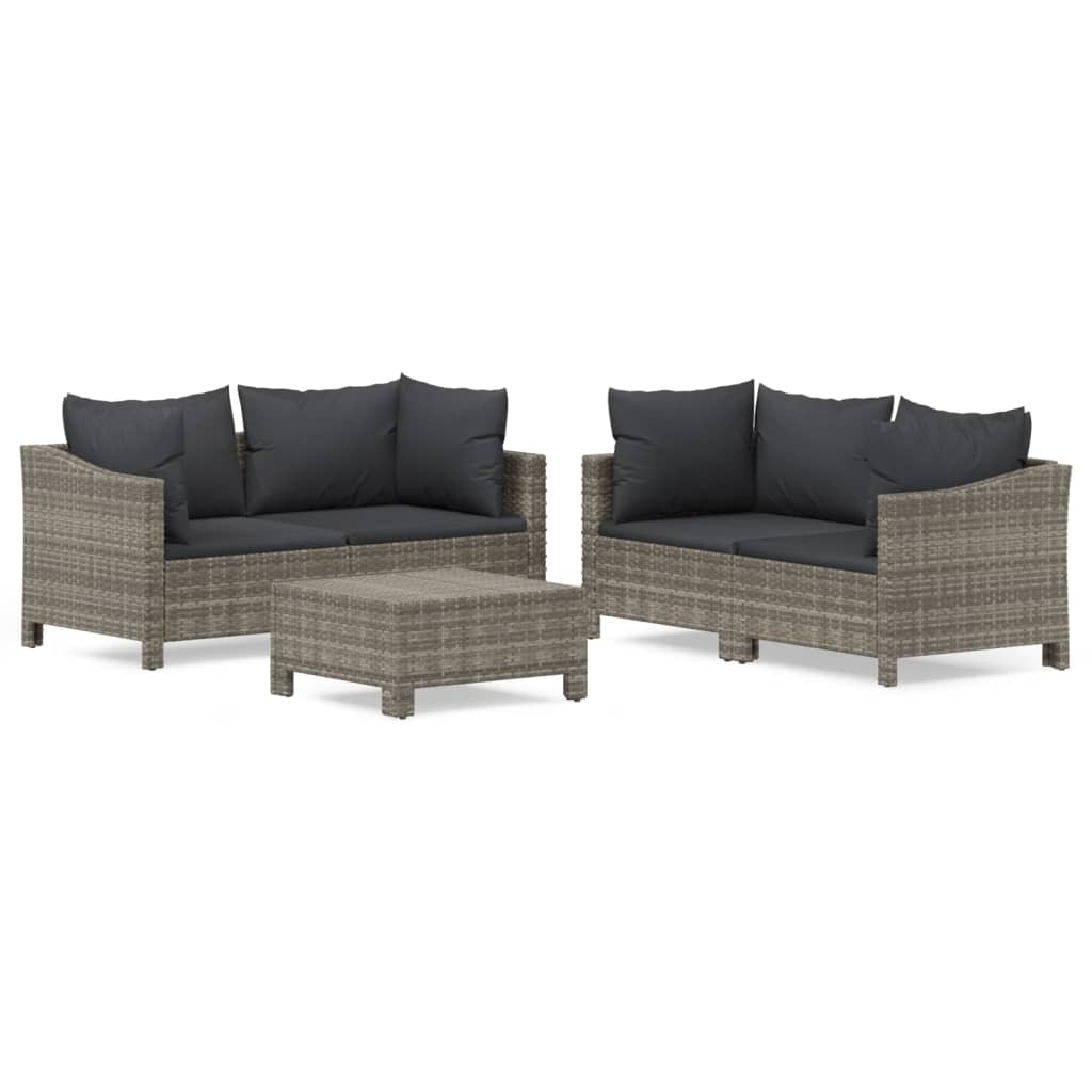 Set Divani da Giardino 5 pz con Cuscini in Polyrattan Grigio - immagine 2