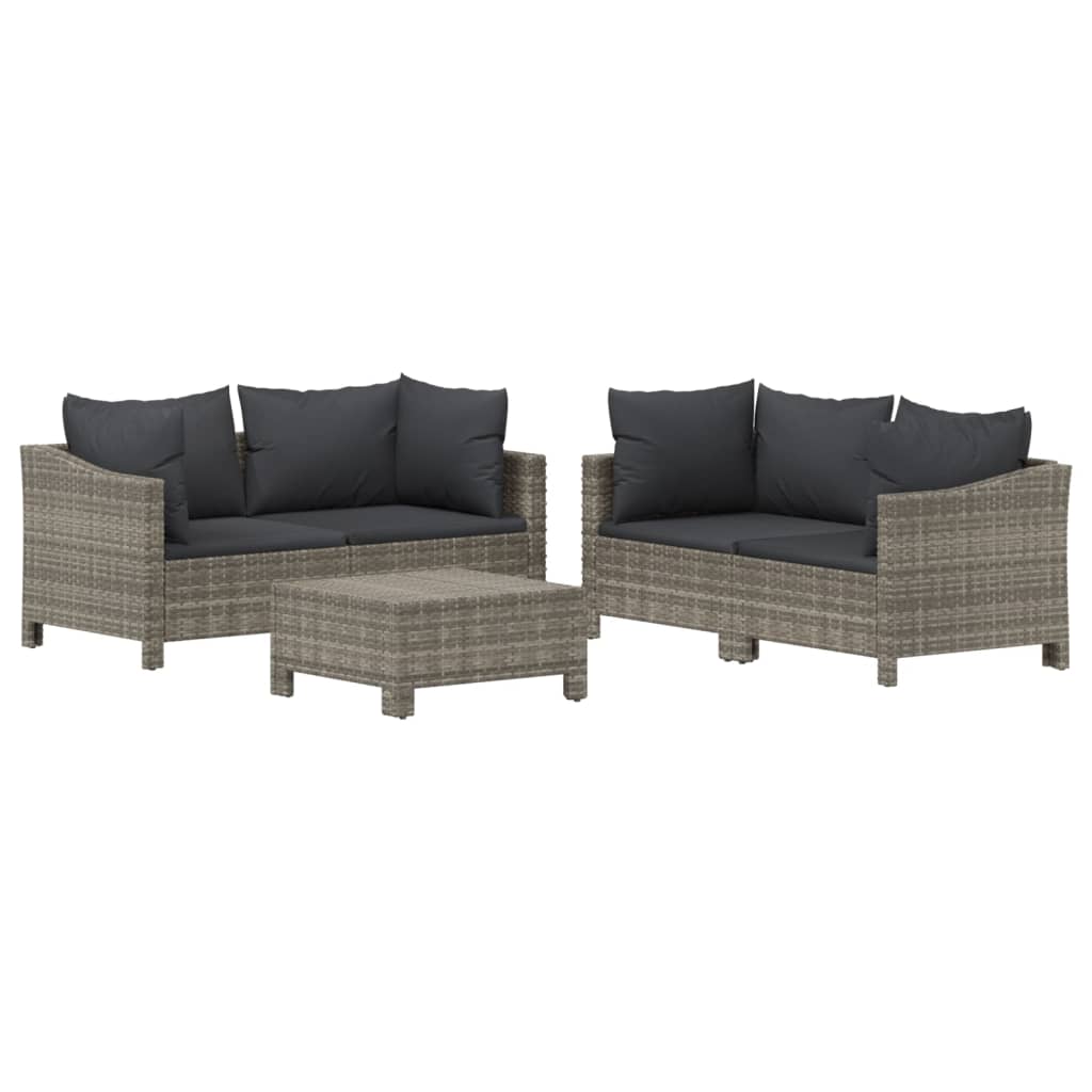 Set Divani da Giardino 5 pz con Cuscini in Polyrattan Grigio - immagine 3