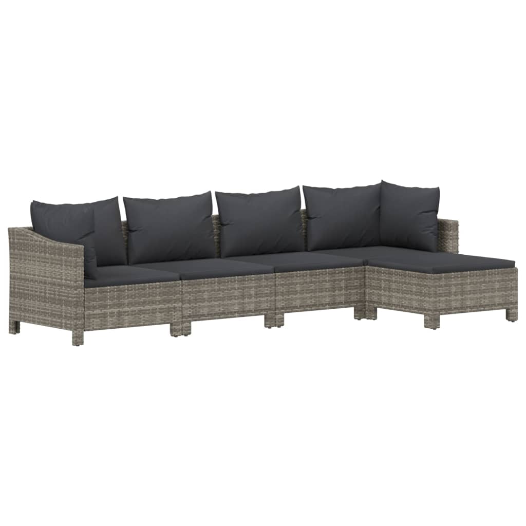 Set Divani da Giardino 5 pz con Cuscini in Polyrattan Grigio - immagine 3