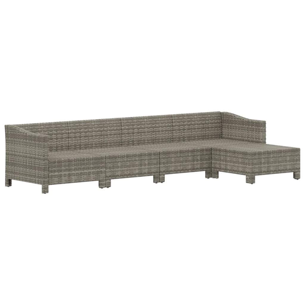 Set Divani da Giardino 5 pz con Cuscini in Polyrattan Grigio - immagine 4