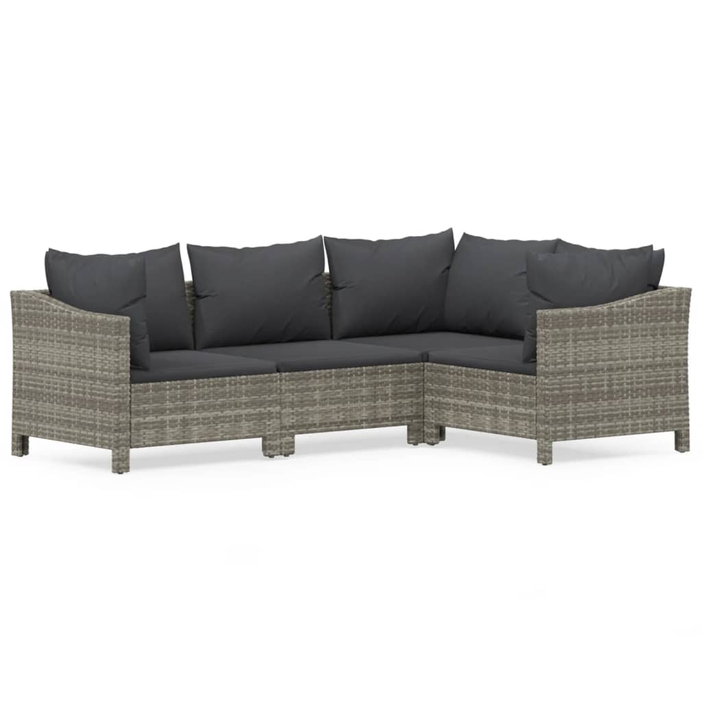 Set Divani da Giardino 4 pz con Cuscini in Polyrattan Grigio - immagine 2