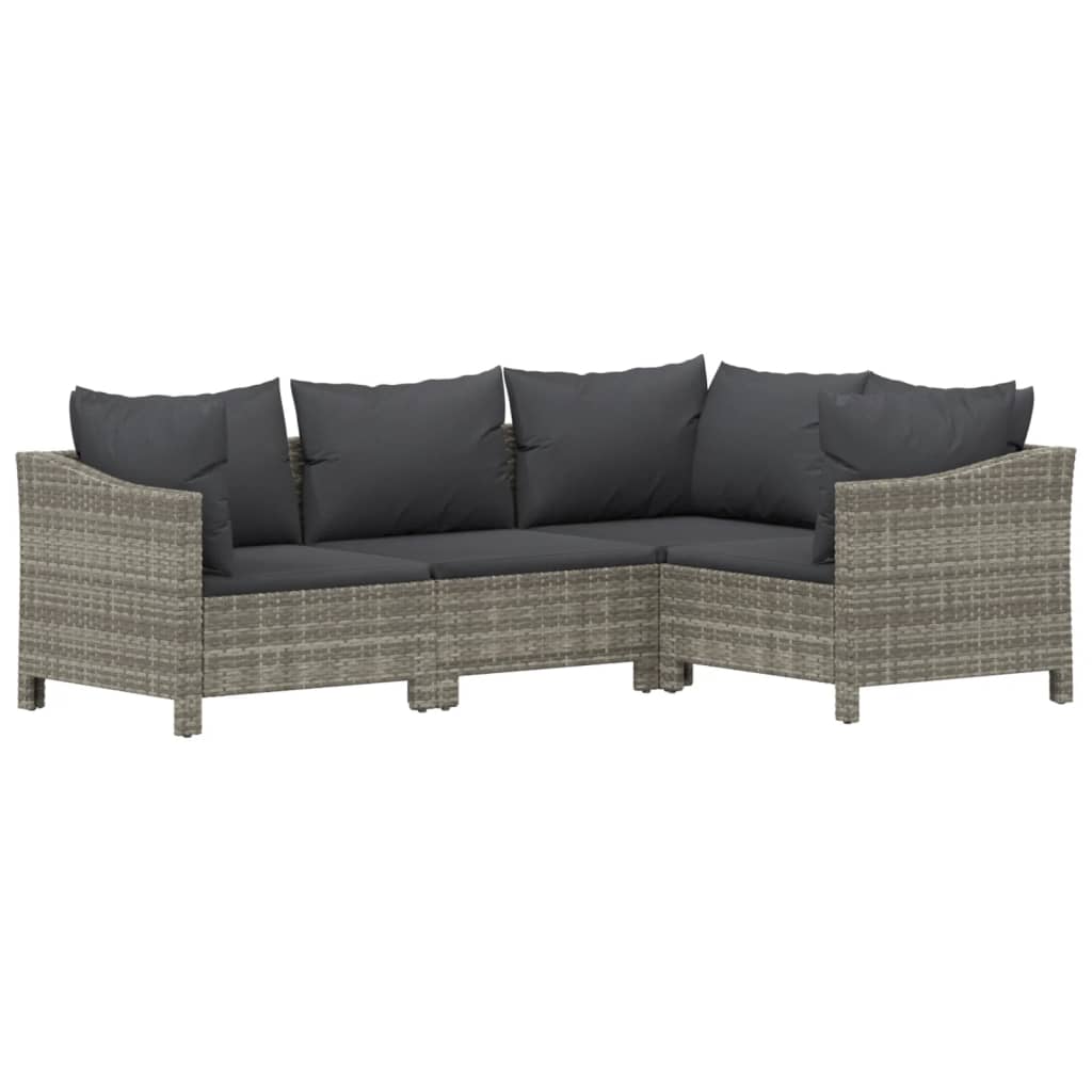 Set Divani da Giardino 4 pz con Cuscini in Polyrattan Grigio - immagine 3