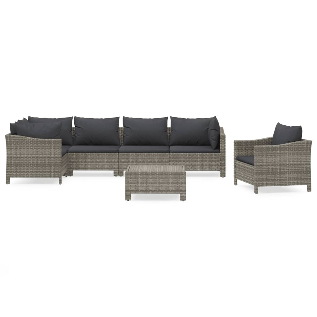 Set Divani da Giardino 7 pz con Cuscini in Polyrattan Grigio - immagine 2