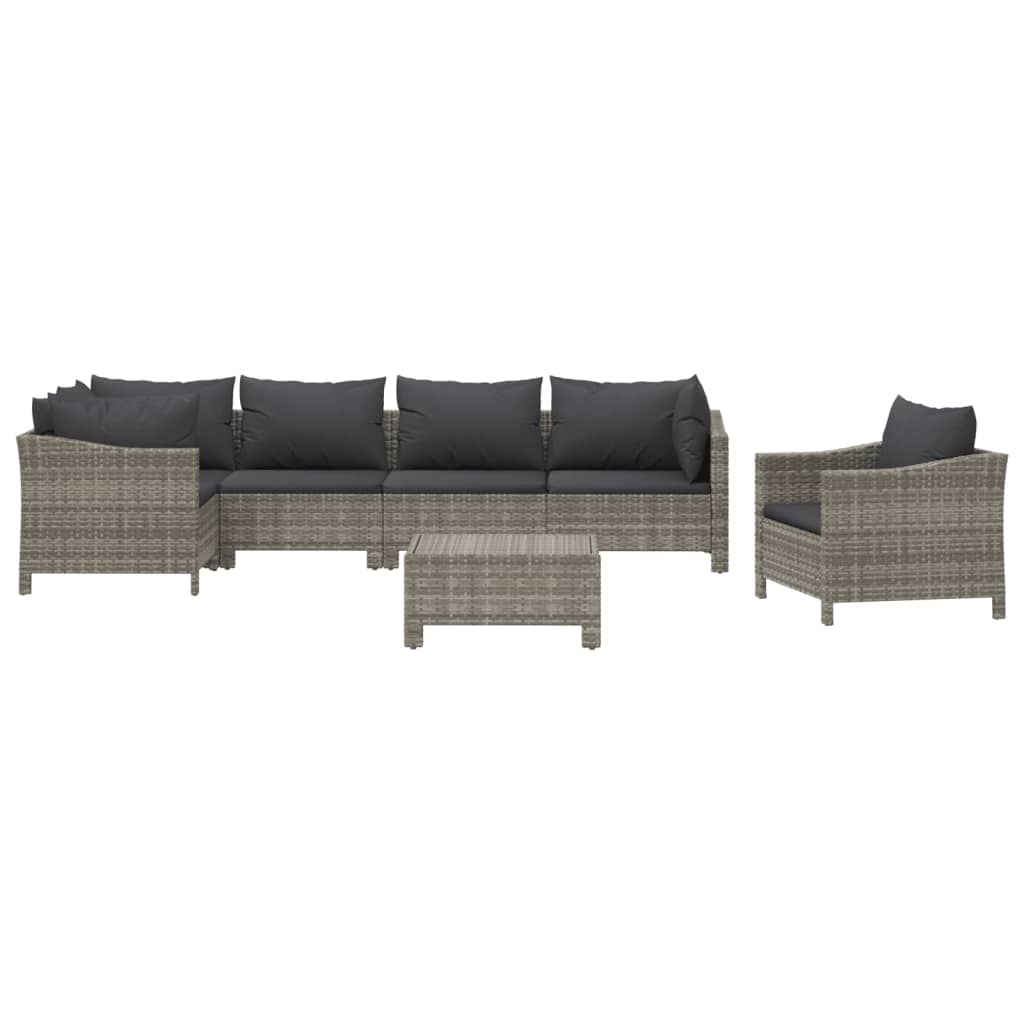 Set Divani da Giardino 7 pz con Cuscini in Polyrattan Grigio - immagine 3