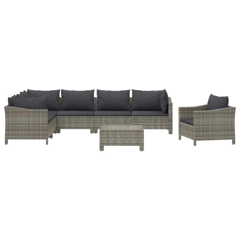 Set Divani da Giardino 7 pz con Cuscini in Polyrattan Grigio - immagine 3