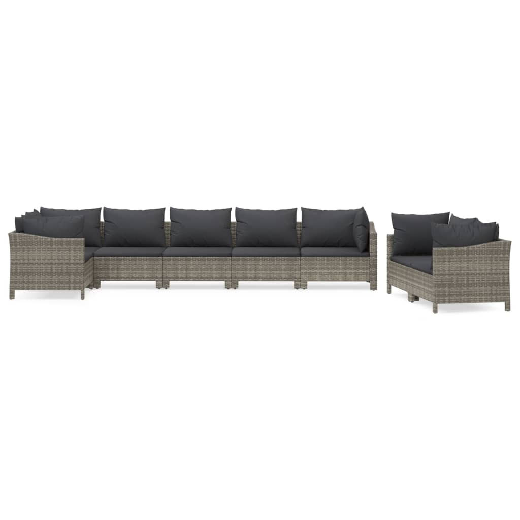 Set Divani da Giardino 8 pz con Cuscini in Polyrattan Grigio - immagine 2