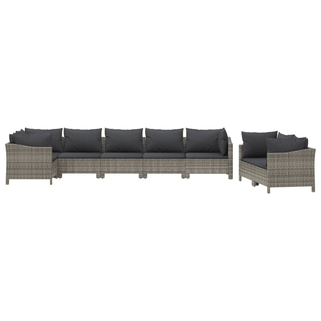 Set Divani da Giardino 8 pz con Cuscini in Polyrattan Grigio - immagine 3