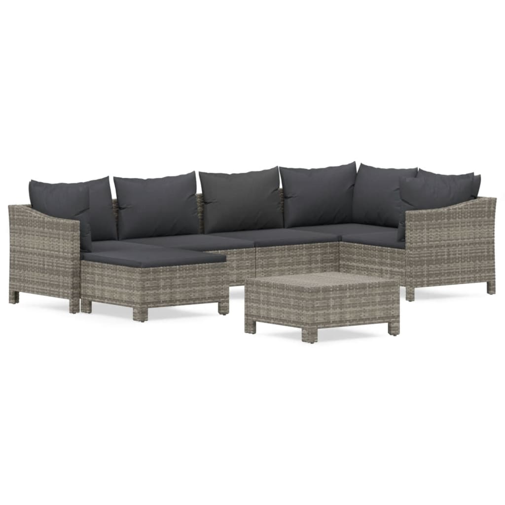 Set Divani da Giardino 7 pz con Cuscini in Polyrattan Grigio - immagine 2