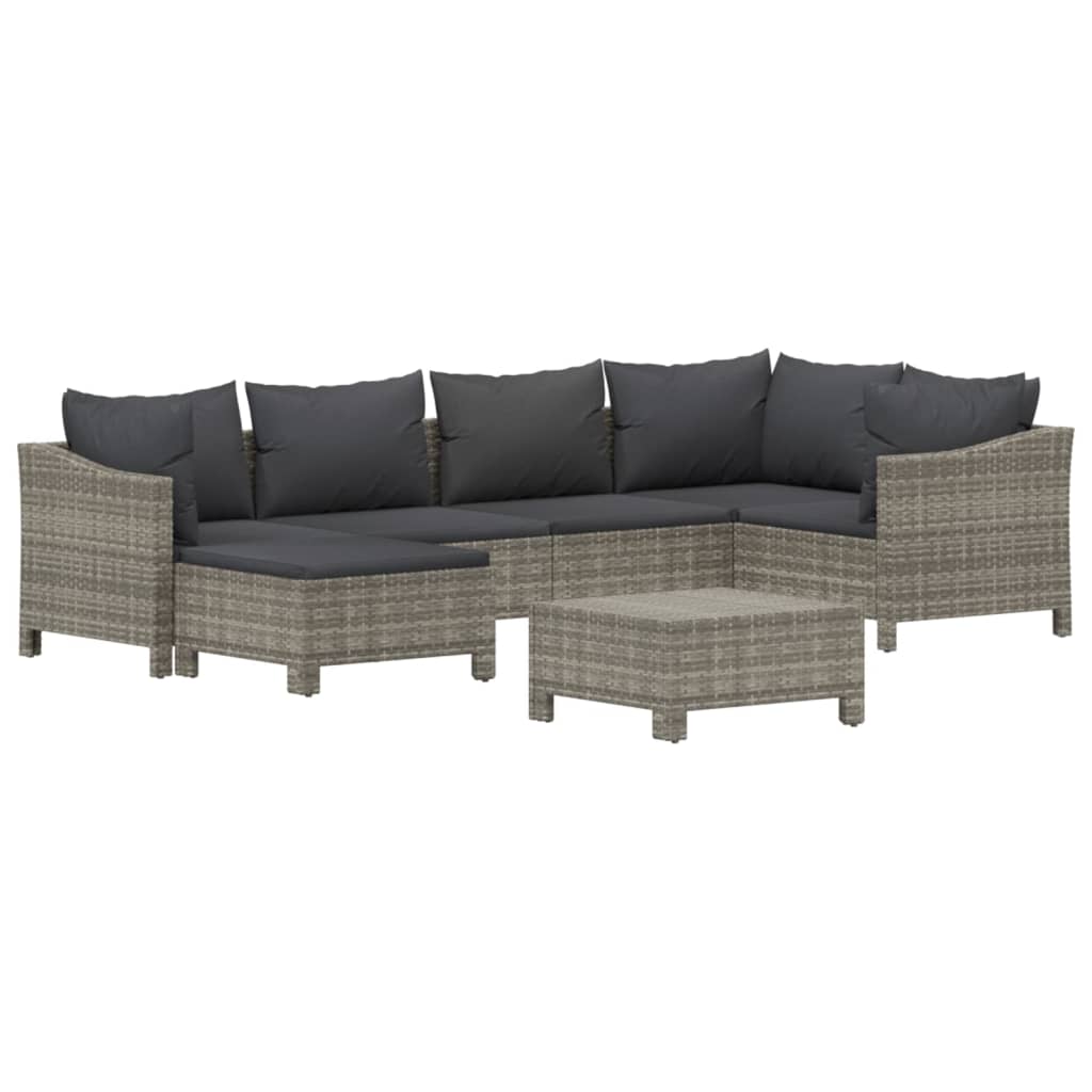 Set Divani da Giardino 7 pz con Cuscini in Polyrattan Grigio - immagine 3