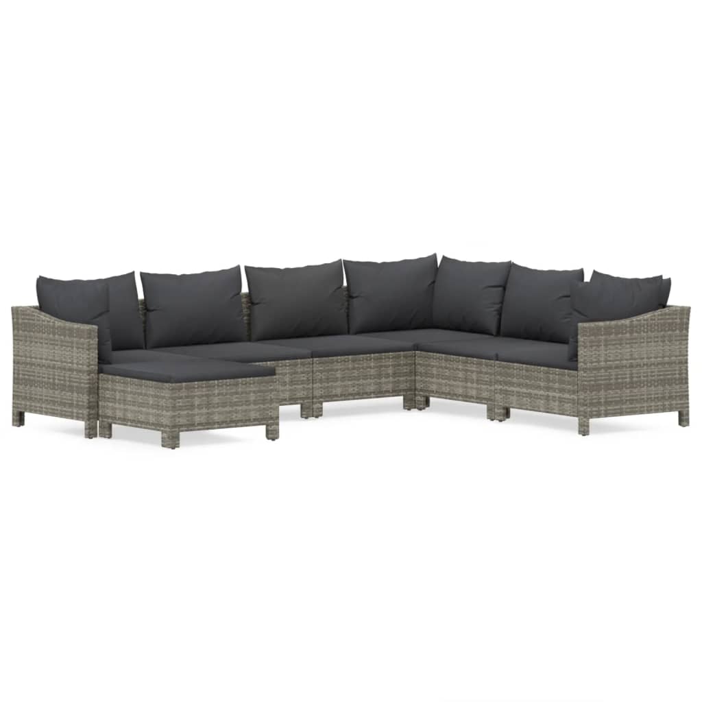 Set Divani da Giardino 8 pz con Cuscini in Polyrattan Grigio - immagine 2