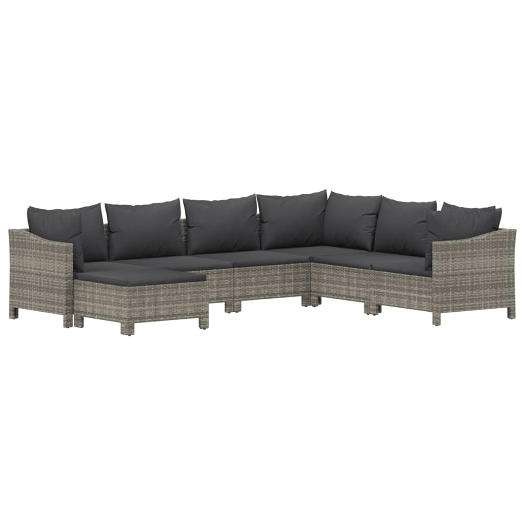 Set Divani da Giardino 8 pz con Cuscini in Polyrattan Grigio - immagine 3