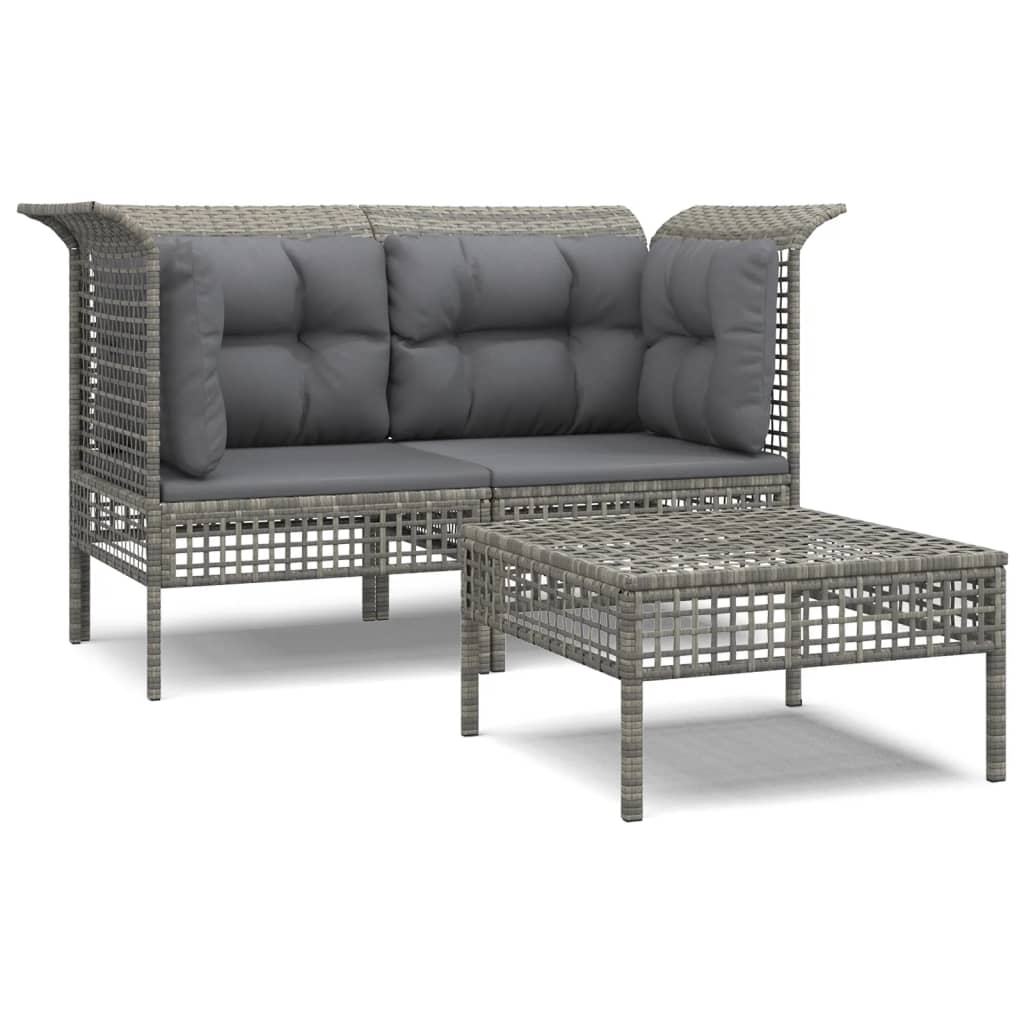 Set Divani da Giardino 3 pz con Cuscini in Polyrattan Grigio - immagine 2