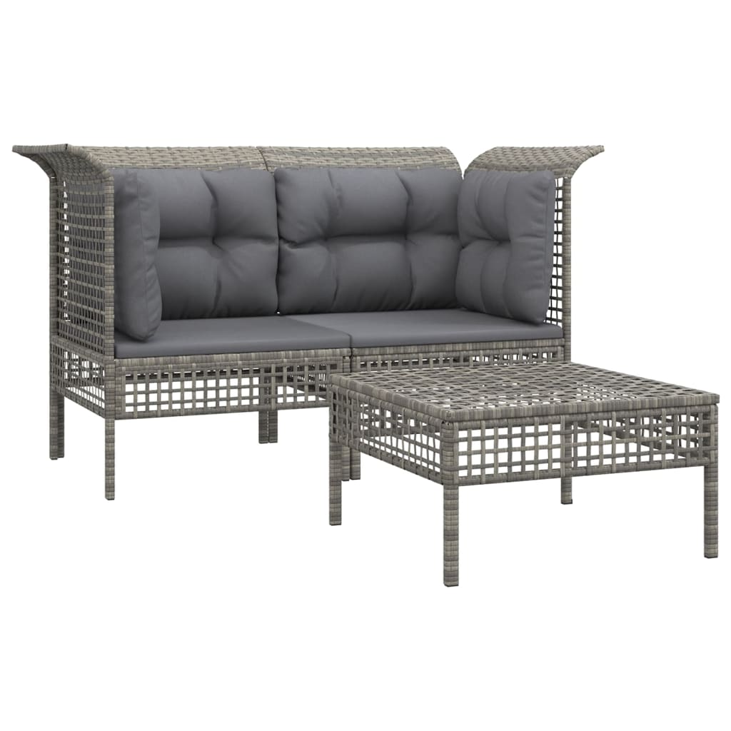 Set Divani da Giardino 3 pz con Cuscini in Polyrattan Grigio - immagine 3