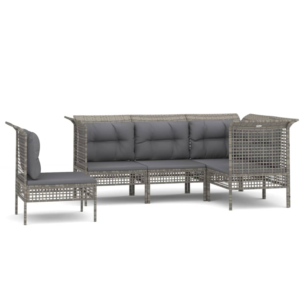 Set Divani da Giardino 6 pz con Cuscini in Polyrattan Grigio - immagine 2