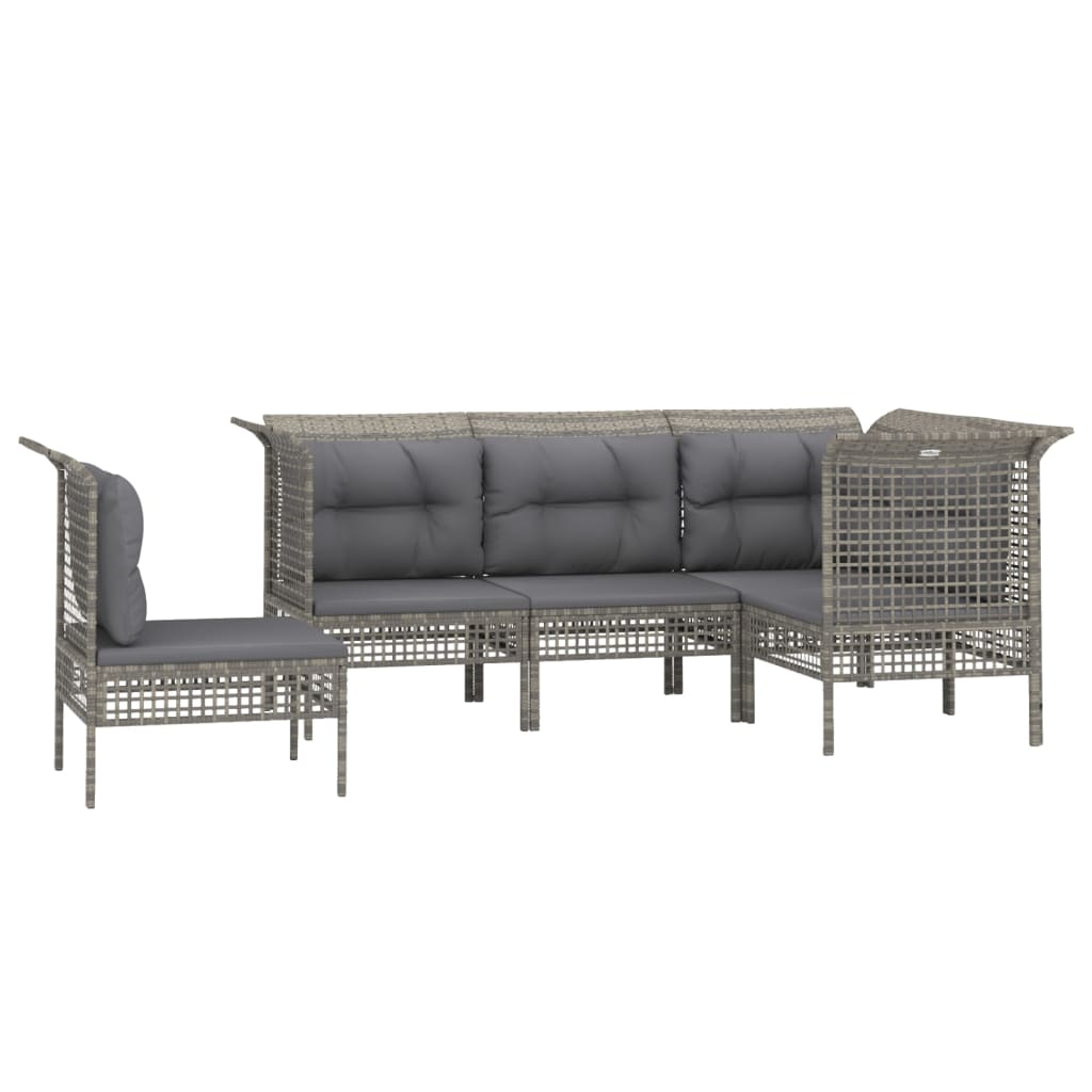 Set Divani da Giardino 6 pz con Cuscini in Polyrattan Grigio - immagine 3